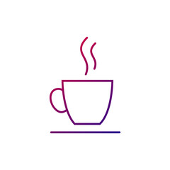 Cup of hot drink outline icon. Coffee mug. Purple gradient symbol. Isolated vector illustration