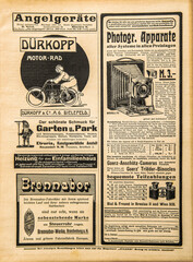 Naklejka na ściany i meble Old newspaper page Used paper Vintage advertising