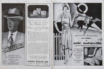 Vintage magazine pages retro advertising. Art deco fashion - obrazy, fototapety, plakaty