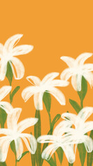 Fototapeta na wymiar abstract background with lily flowers, leaf, and orange background suit for wallpaper or backdrop 