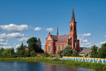 Old ancient church of St Anthony of Padua in Postavy, Vitebsk region, Belarus. - obrazy, fototapety, plakaty
