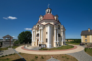 Fototapeta na wymiar Old ancient church of Our Lady of the Scapular at the Carmelite Monastery in Myadel, Minsk region, Belarus.