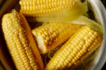 close up of corn in a boiled water