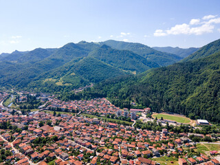 Fototapeta na wymiar Aerial view of town of Teteven at Balkan Mountains, Bulgaria