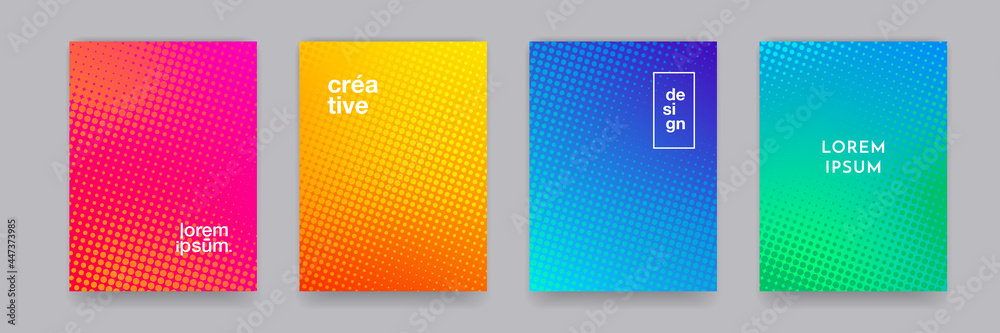 Aufkleber Color gradient pattern background, geometric halftone abstract trendy vector line graphic design. Simple minimal color gradient pattern backgrounds