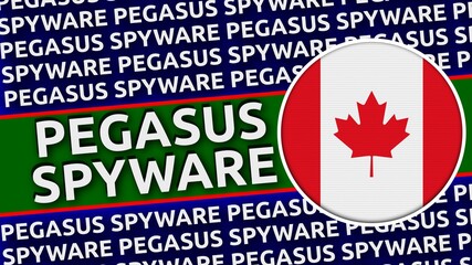 Canada Circular Flag with Pegasus Spyware Titles Illustration