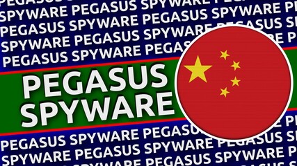 China Circular Flag with Pegasus Spyware Titles Illustration