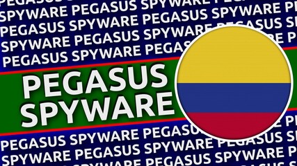 Colombia Circular Flag with Pegasus Spyware Titles Illustration
