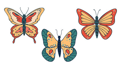 Obraz na płótnie Canvas Set of bright different butterflies. Vector illustration isolated on white background.