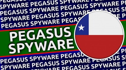 Chile Circular Flag with Pegasus Spyware Titles Illustration