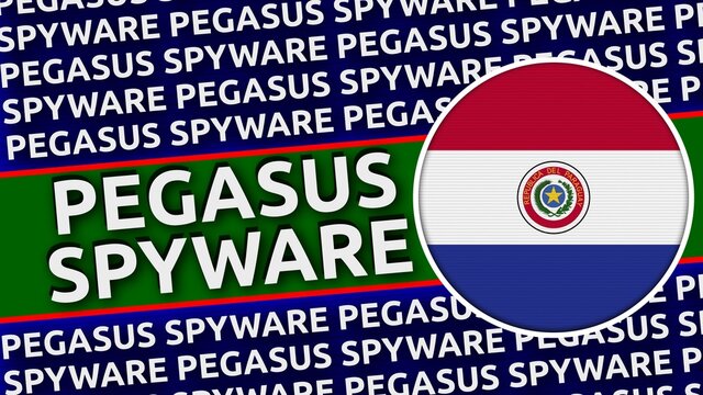 Paraguay Circular Flag with Pegasus Spyware Titles Illustration - Powered by Adobe