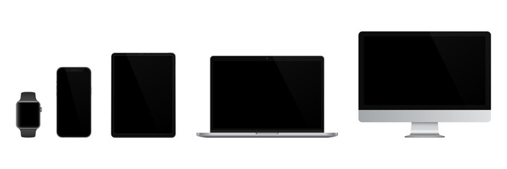 Realistic set of Monitor, laptop, tablet, smartphone, smartwatch. Vector illustration