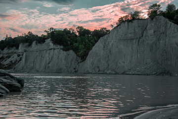 lake and bluff sunset view