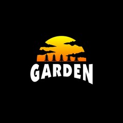 garden logo with minimalist and modern style, moon logo with a collection of trees. vector logo