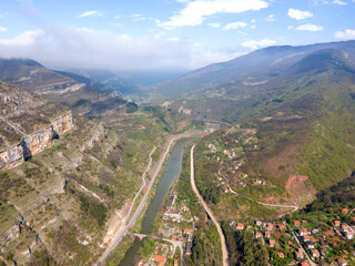 Fototapeta na wymiar Aerial view of village of Lakatnik at Iskar river Gorge, Bulgaria