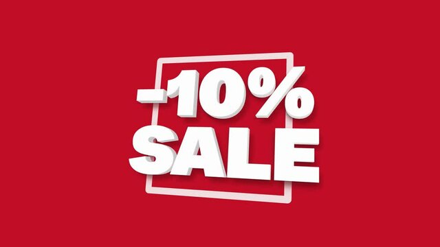 10 percent OFF. White 3D text looped animation with a ten percent discount for the sale on red background. Concept discount. Super promotion. Black Friday. 4k