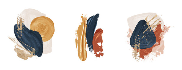 Oil texture. Acrylic paint. Textured arrangements. Terracotta orange yellow brown blush navy blue gold illustration elements. Background. Abstract modern print set. Wall art. Poster. Business card.