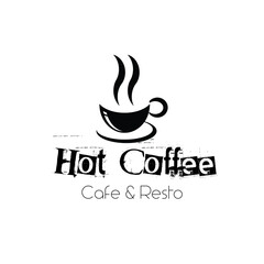 hot coffee in cup with aroma silhouette for retro vintage store cafe shop logo design vector