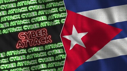 Cuba Realistic Flag with Cyber Attack Titles Illustration