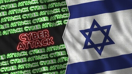 Israel Realistic Flag with Cyber Attack Titles Illustration