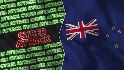 New Zealand Realistic Flag with Cyber Attack Titles Illustration