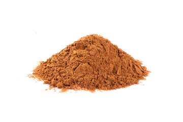 Pile of cocoa powder isolated on white background.