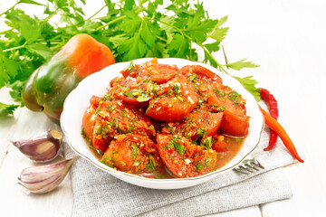 Tomatoes Korean in plate on light board