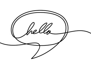 Continuous one line drawing of speech bubble. freehand drawn comic book speech bubble cartoon word hello