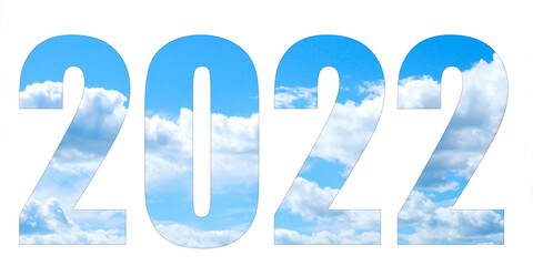 lettering 2022 with blue sky background with white clouds. concept of the new year 2022..