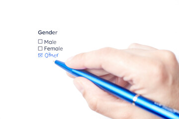 Hand writing and marking the handwritten option other in a gender form
