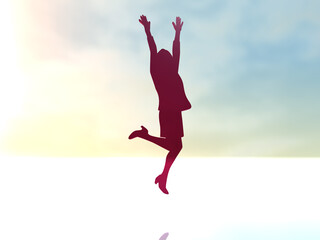 Obraz premium ジャンプして喜ぶ若者の女性シルエット