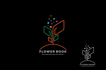 combination of plant, leaf and flower book education line logo template vector illustration icon element