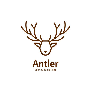 Deer antler logo icon template outline monoline style