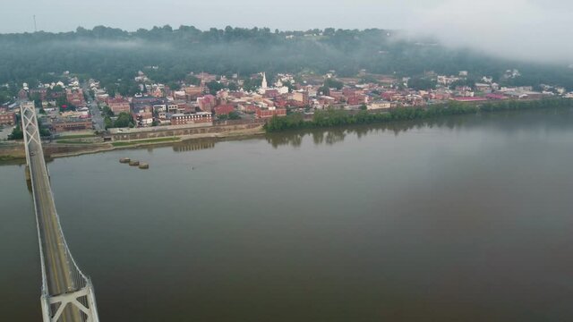 Maysville, Kentucky Historic Downtown Along The Ohio River With The Simon Kenton Memorial Bridge