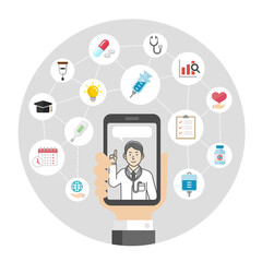 Telemedicine, telehealth concept banner illustration (round type)