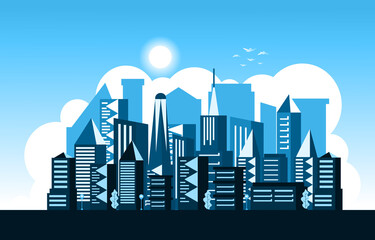 Fototapeta premium Day Sun Modern City Skyscraper Building Cityscape Skyline Illustration
