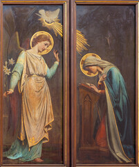 VIENNA, AUSTIRA - JUNI 24, 2021: The painting of Annunciation in the Votivkirche by Ernst Nowak...