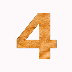 Number 4 digit - Yellow cat fur background
