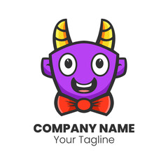 Cute face monster logo design vector