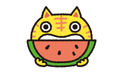 スイカを食べるネコ