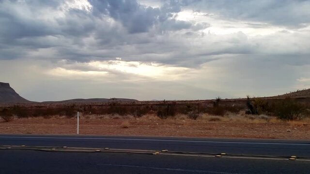Dramatic morning sky driving east to Las Vegas Nevada on the high desert highway