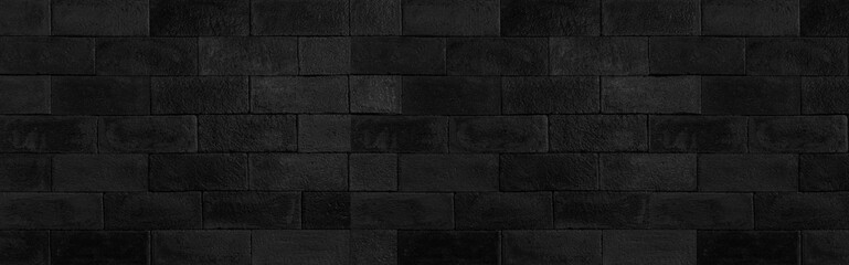 Panorama of Modern black brick wall texture for background - 447393990