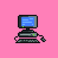 illustration of computer with pixel art style