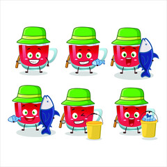 A fisherman rooibos tea cartoon picture catch a big fish. Vector illustration