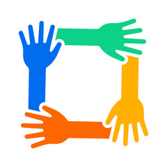 Obraz premium Hands support each other, concept of teamwork, unity, collaboration icon vector.
