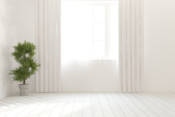 Empty room in white color. Scandinavian interior design. 3D illustration