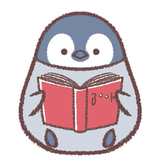 読書をするペンギンヒナ