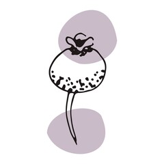 The plant is drawn by hand with a pen and translated into vector format. In the background there is an abstract colored spot. Stock vector illustration. For garment decoration, packaging, interior