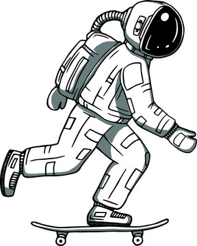 astronaut playing skateboard