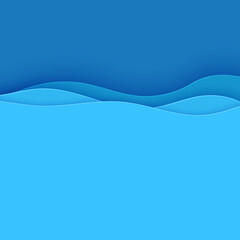 Blue abstract background in paper cut style. Layers of paper wavy water for World Oceans Day 8 June. Vector Earth posters template, ecology brochures, presentations, invitations with place for text.